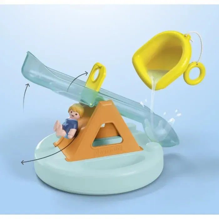 PLAYMOBIL 71687 - Ilôt avec Toboggan Aquatique, Jouet de Bain pour Enfants Dès 18 Mois, avec Personnages et Accessoires