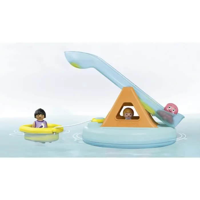 PLAYMOBIL 71687 - Ilôt avec Toboggan Aquatique, Jouet de Bain pour Enfants Dès 18 Mois, avec Personnages et Accessoires