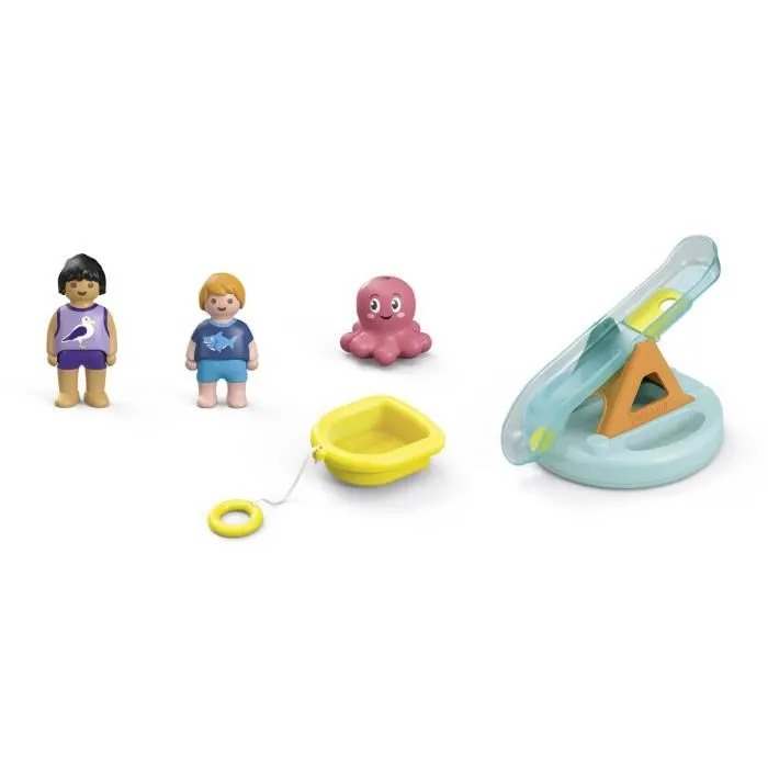 PLAYMOBIL 71687 - Ilôt avec Toboggan Aquatique, Jouet de Bain pour Enfants Dès 18 Mois, avec Personnages et Accessoires