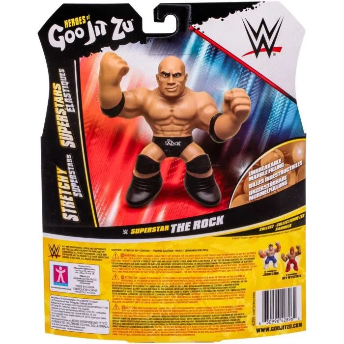 Goo Jit Zu WWE The Rock Figurine Extensible - 11 cm - Texture Élastique - Étirable 3 Fois sa Taille - Heroes Of Goo Jit Zu