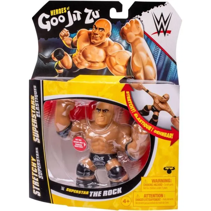 Goo Jit Zu WWE The Rock Figurine Extensible - 11 cm - Texture Élastique - Étirable 3 Fois sa Taille - Heroes Of Goo Jit Zu