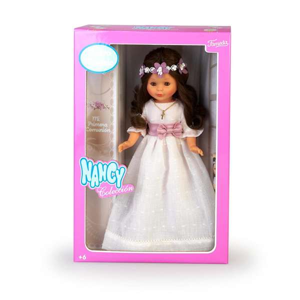 Famosa Nancy - Poupée de Communion brune 48 cm avec couronne et fleurs - Réédition 2023