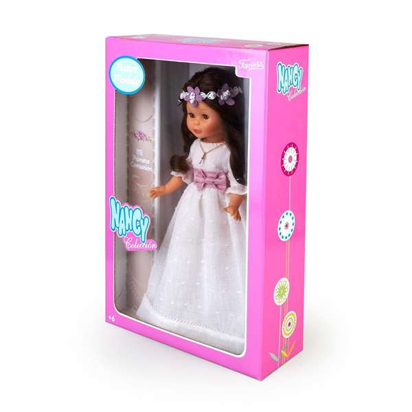 Famosa Nancy - Poupée de Communion brune 48 cm avec couronne et fleurs - Réédition 2023