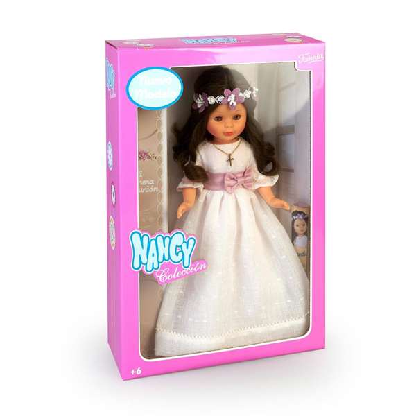 Famosa Nancy - Poupée de Communion brune 48 cm avec couronne et fleurs - Réédition 2023