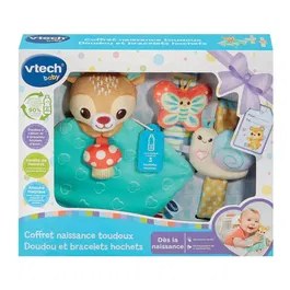 Vtech Baby Coffret Naissance Toudoux - Doudou et Bracelets Hochets en Plastique Recyclé - Jouet Sensoriel 0 Mois - Multicolore