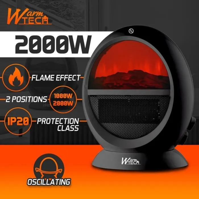 Warm Tech Foyer décoratif soufflant WTFED1500-N Rond - Noir