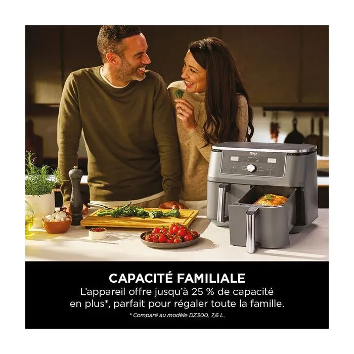 NINJA Friteuse sans huile Foodi MAX DualZone 7,6L - DZ300EU - Deux tiroirs indépendants 3,8L, 6 programmes, Air Fry, 240°C
