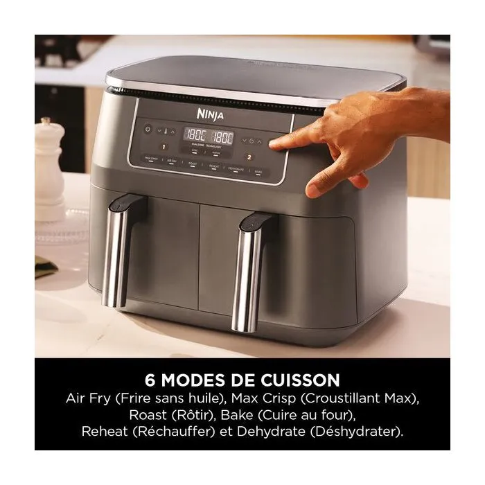 NINJA Friteuse sans huile Foodi MAX DualZone 7,6L - DZ300EU - Deux tiroirs indépendants 3,8L, 6 programmes, Air Fry, 240°C