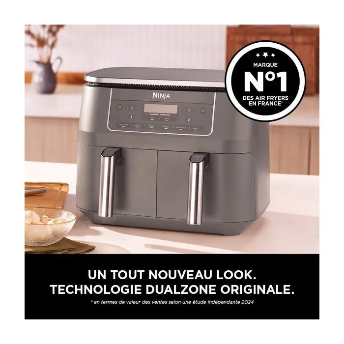 NINJA Friteuse sans huile Foodi MAX DualZone 7,6L - DZ300EU - Deux tiroirs indépendants 3,8L, 6 programmes, Air Fry, 240°C