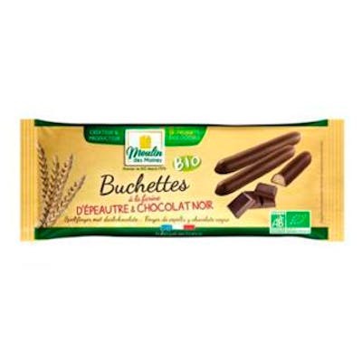 MOULIN DES MOINES Buchettes d'épeautre enrobées de chocolat BIO 150 g MOULIN DES MOINES Buchettes d'épeautre enrobées de chocolat BIO 150 g
