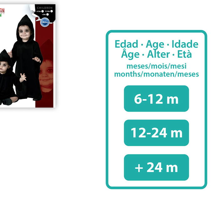 Déguisement Bébé Ténébreux avec Combinaison Noire et Capuche Pointue 6-12 Mois - Halloween