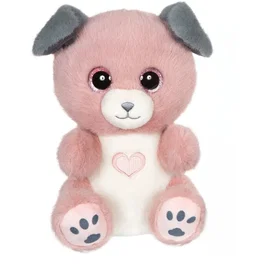 GIPSY TOYS peluche chien CANDY 23 cm rose poudré et gris avec cœur sur le ventre, texture douce réaliste, grands yeux pailletés expressifs