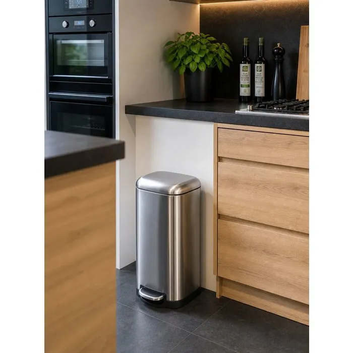 Kitchen Move Fuller Poubelle de cuisine étroite à pédale, rectangulaire 40L en acier inoxydable - 48x29x64 cm