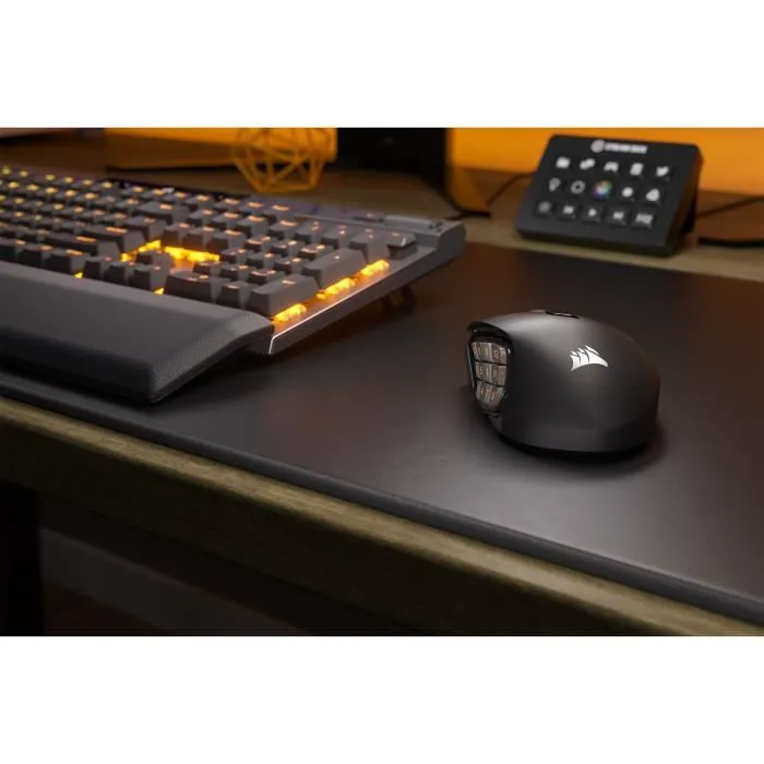 Corsair SCIMITAR ELITE RGB Wireless - Souris gaming sans fil MMO avec 16 boutons programmables, autonomie 150h, panneau latéral Key Slider ajustable - Noir (CH-9314311-EU)