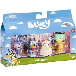 Bluey Coffret de 4 Figurines Articulées et Accessoires - Personnages et Déguisements - Jeu Enfant à partir de 3 Ans