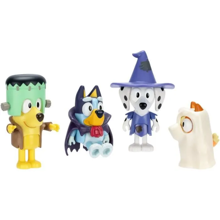 Bluey Coffret de 4 Figurines Articulées et Accessoires - Personnages et Déguisements - Jeu Enfant à partir de 3 Ans