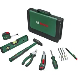 Bosch - Set d'outils à main universel 25 pièces - Pince, tournevis, cutter, marteau - Sac de rangement