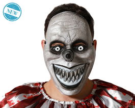Masque de Clown Sinistre Blanc avec Dents Pointues - Accessoire Effrayant pour Halloween, Soirée Horreur et Parc d'Attractions