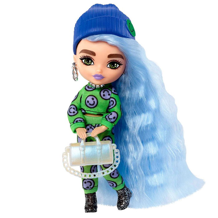 Barbie - Poupée Barbie Extra Mini avec cheveux bleu glacé - 14 cm articulée avec support - HGP65 - Mattel