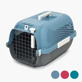 Catit Cage de Transport pour Chat, Petite Taille (Hauteur Chat max 24 cm), Airline-Approuvée, Design Ventilé avec Dessus pour Bols, Sûre et Confortable - Bleu-Gris