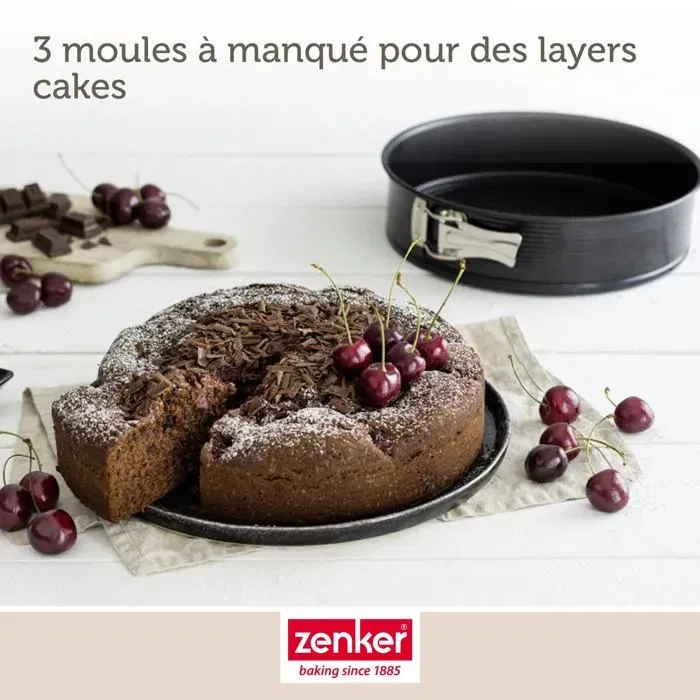 Zenker - Set de 3 Moules à Charnière Ronds Antiadhésifs Noir Métallisé - 20 cm, 24 cm, 28 cm - Pour Gâteaux à Étages Zenker - Set de 3 Moules à Charnière Ronds Antiadhésifs Noir Métallisé - 20 cm, 24 cm, 28 cm - Pour Gâteaux à Étages