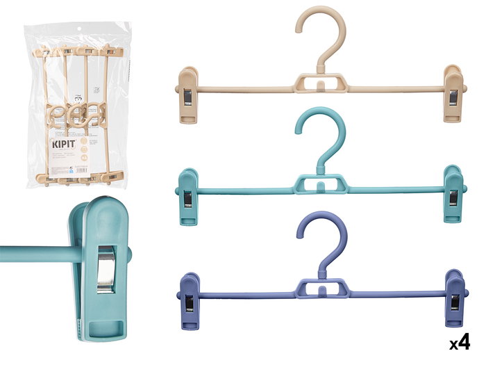 Kipit Set de 4 Cintres à Pinces 3 Couleurs Assorties 34x5x21 cm Plastique et Métal Bleu Marine, Naturel et Vert (Set de 24) Kipit Set de 4 Cintres à Pinces 3 Couleurs Assorties 34x5x21 cm Plastique et Métal Bleu Marine, Naturel et Vert (Set de 24)