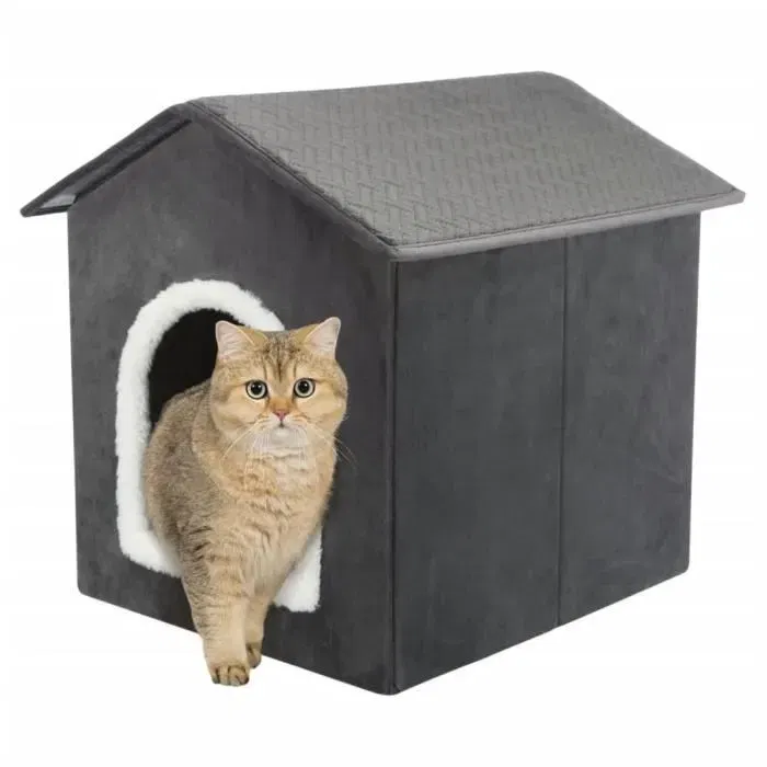 Trixie Livia 442666 - Grottes pour chat grise et blanche 38x41x44 cm, refuge confortable en velours avec vue pour animaux de compagnie