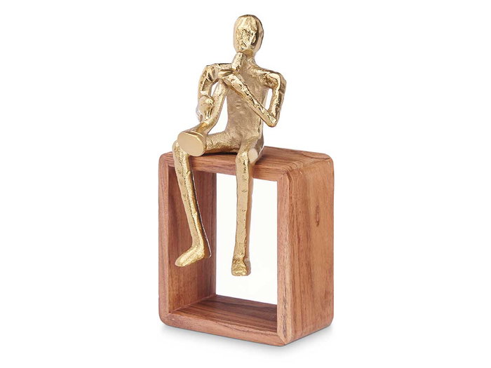 Giftdecor Figurine Saxophone Métal Doré avec Support Bois 13x27x13 cm (Set de 6)