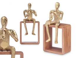Giftdecor Figurine Saxophone Métal Doré avec Support Bois 13x27x13 cm (Set de 6)