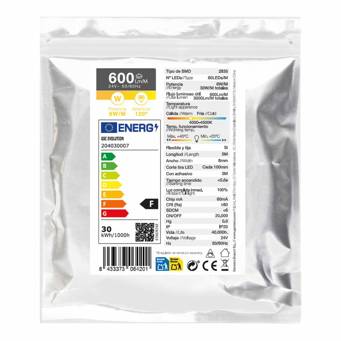 GSC Evolution Rouleau de ruban LED 5m 6W/m 4000-4500K 24V