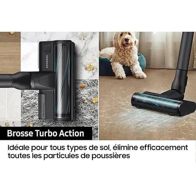 Samsung Aspirateur Balai Jet 75E Turbo VS20B75B1R4 - Moteur Digital Inverter 200 AW - Autonomie 60 min - Station de Chargement 2-en-1