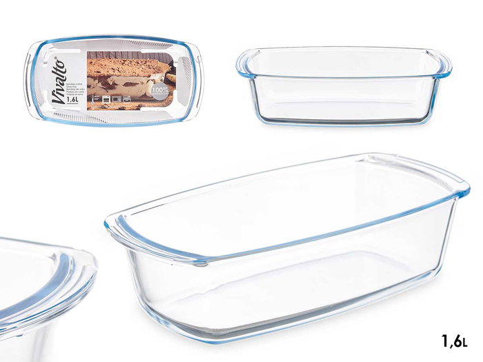 VIVALTO Plat rectangulaire en verre borosilicate avec anses 1600ml VIVALTO Plat rectangulaire en verre borosilicate avec anses 1600ml