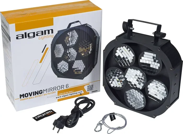 ALGAMLIGHT Effet Boule à Miroirs Motorisé, 6 disques, 20 W, DMX, avec câble et élingue