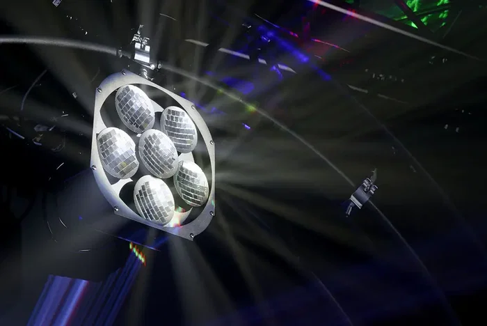 ALGAMLIGHT Effet Boule à Miroirs Motorisé, 6 disques, 20 W, DMX, avec câble et élingue