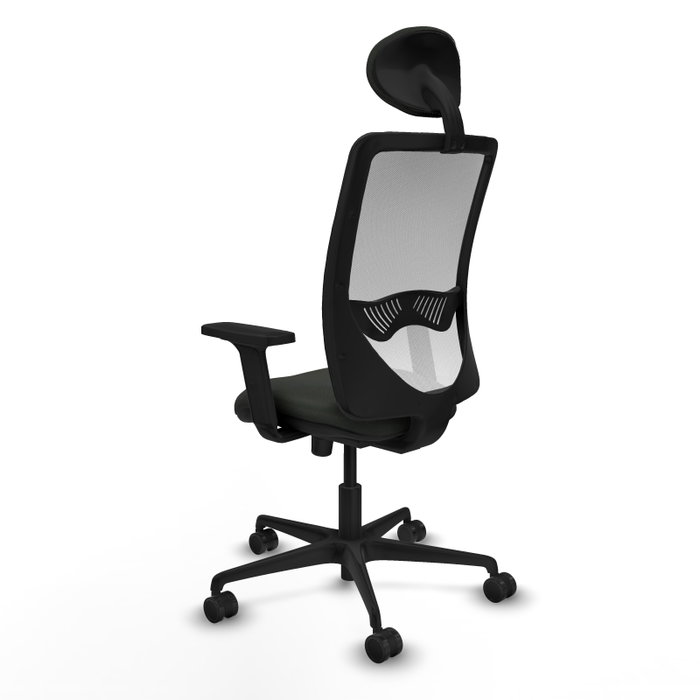 Chaise Zulema Synchro 3 positions tissu Noir Maille Blanc Base en nylon noir Accoudoir 2D Appui-tête Roulettes 65mm nylon
