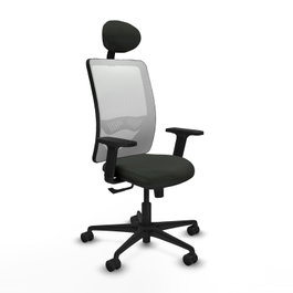 Chaise Zulema Synchro 3 positions tissu Noir Maille Blanc Base en nylon noir Accoudoir 2D Appui-tête Roulettes 65mm nylon