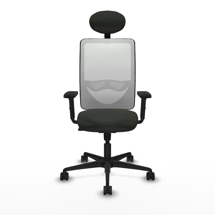 Chaise Zulema Synchro 3 positions tissu Noir Maille Blanc Base en nylon noir Accoudoir 2D Appui-tête Roulettes 65mm nylon