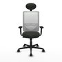 Chaise Zulema Synchro 3 positions tissu Noir Maille Blanc Base en nylon noir Accoudoir 2D Appui-tête Roulettes 65mm nylon