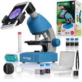 Bresser Microscope Junior - Grossissement 40x à 640x avec Éclairage LED - Kit d'Expérimentation pour Enfants à partir de 8 ans - Compact et sur Piles