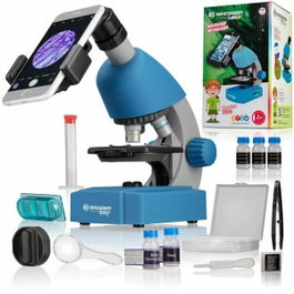 Bresser Microscope Junior 40x-640x Bleu avec kit d'expérimentation et éclairage LED