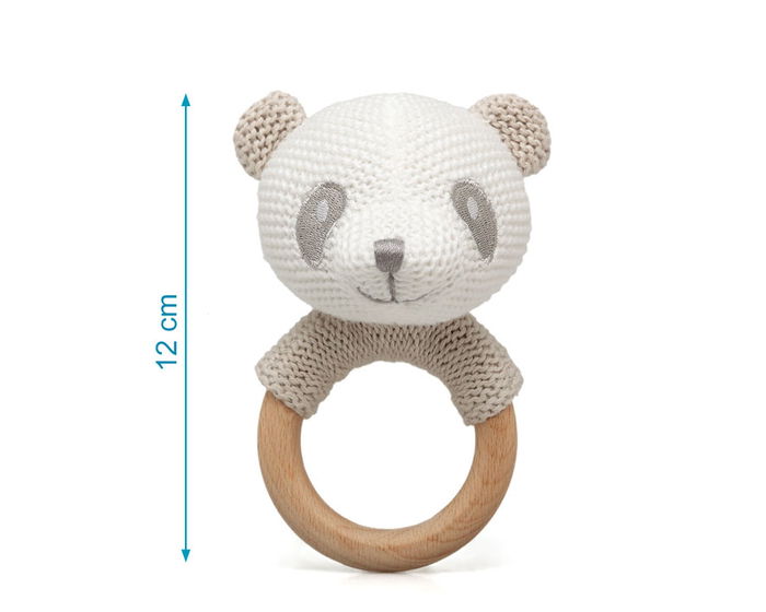 KioKids Cotton Friends - Anneau de dentition Panda en bois et coton bio, jouet écologique pour bébé 3 mois et plus