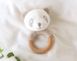 KioKids Anneau de dentition Panda en bois et coton