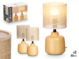 GIFTDECOR Set de 2 lampes de table rondes Marron