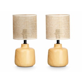 GIFTDECOR Set de 2 lampes de table rondes Marron