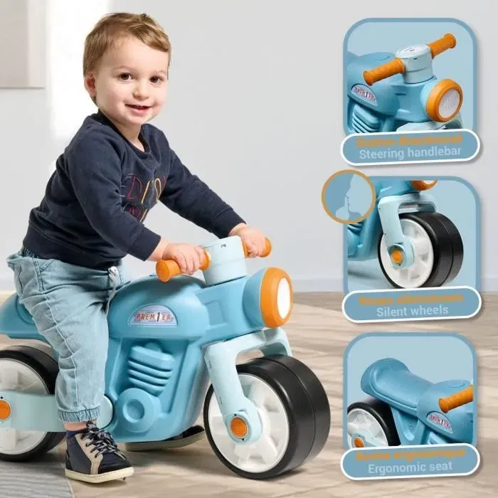 Falk Draisienne Moto Premier - Bleu - Roues silencieuses antidérapantes - 75% plastique recyclé - Fabriqué en France - Dès 12 mois