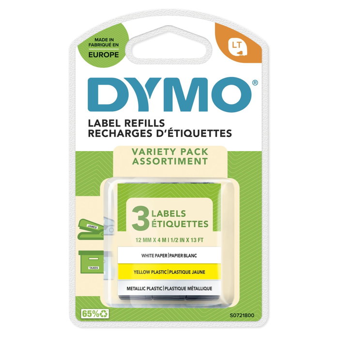 Dymo LetraTag Pack assorti de rubans papier, plastique et métal Dymo LetraTag Pack assorti de rubans papier, plastique et métal