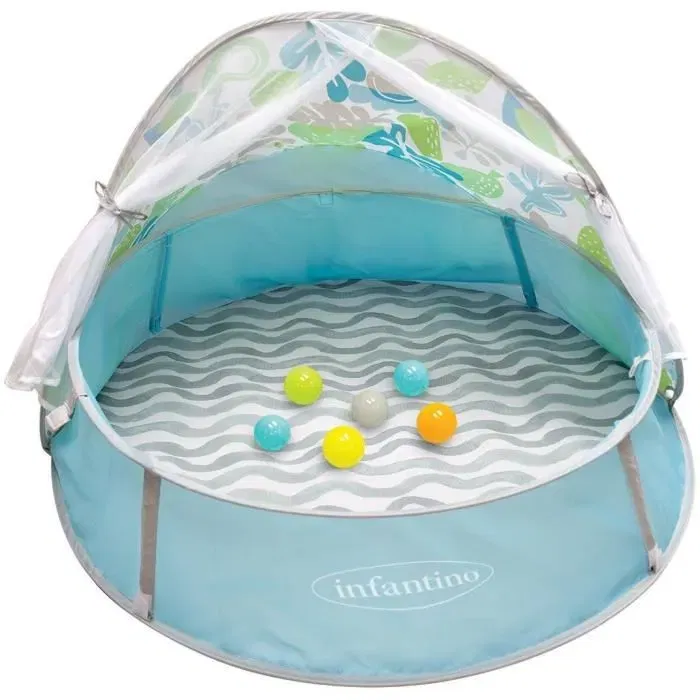 Infantino 303127 Aire de Jeu Évolutive 3 en 1 avec Balle, Canopy Anti-UV UPF50 et Moustiquaire Pop-Up Intérieur Extérieur