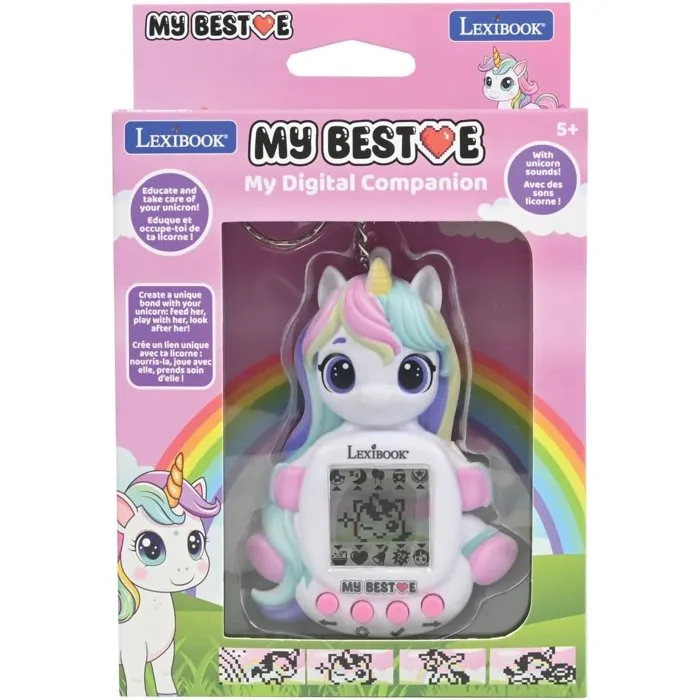 Lexibook Console My Best-E Gigapets Licorne - Animal Virtuel avec 1900 Animations, 3 Mini-Jeux, Porte-clés - Dès 5 Ans