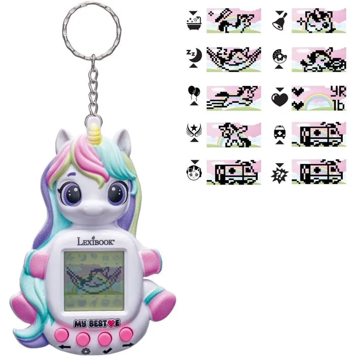 Lexibook Console My Best-E Gigapets Licorne - Animal Virtuel avec 1900 Animations, 3 Mini-Jeux, Porte-clés - Dès 5 Ans