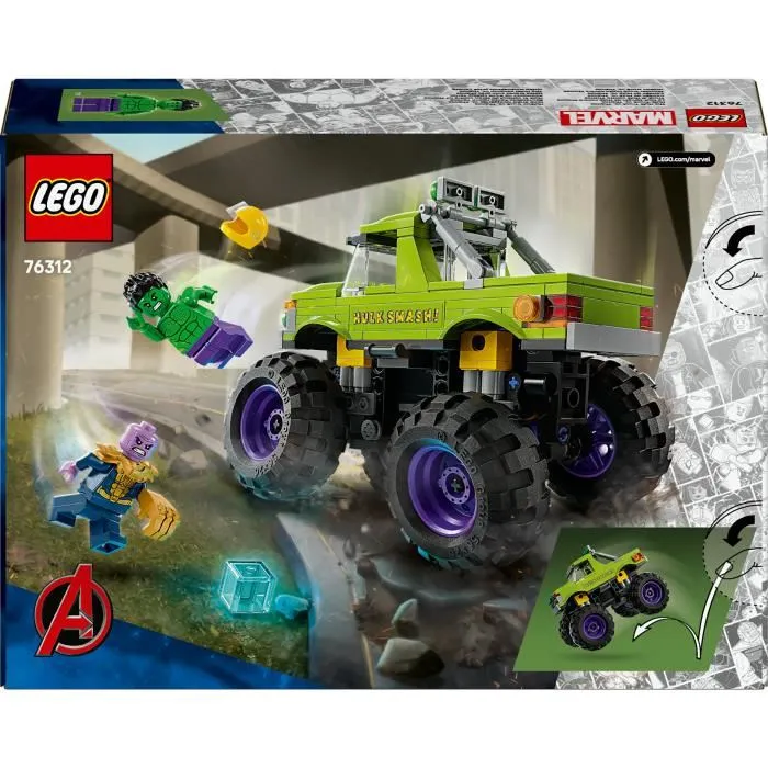 LEGO Marvel 76312 - Le Tout-Terrain de Hulk contre Thanos, Jeu de Construction avec Minifigurines, pour Enfants de 7 Ans et Plus